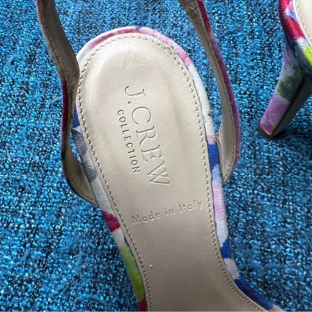 J.Crew Collection Raffia Bow Strappy Coloful Heels Made in Italy Women's 6.5 Pom - Picture 6 of 11